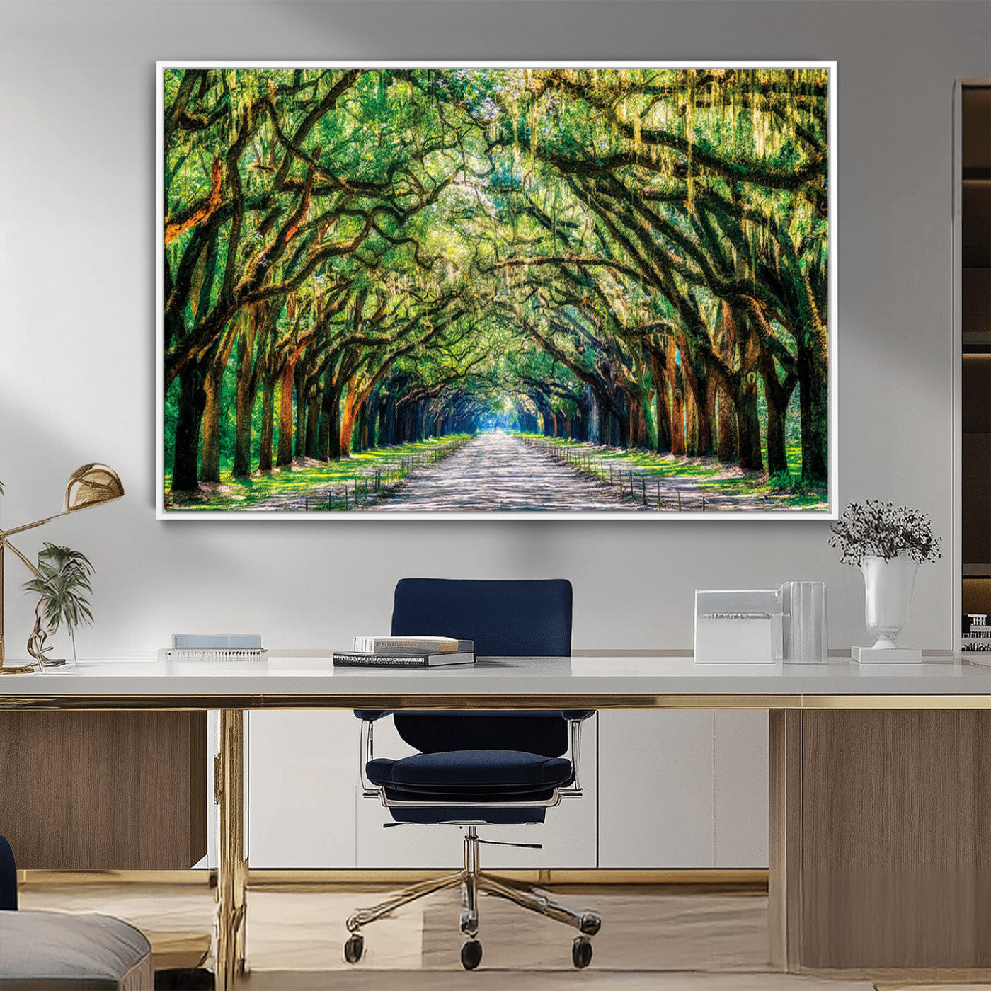 MGV-FC-36X24 - Serene Tree Tunnel Wall Art Canvas Print – Pathway Under Canopy of Lush Green Trees, Nature-Inspired