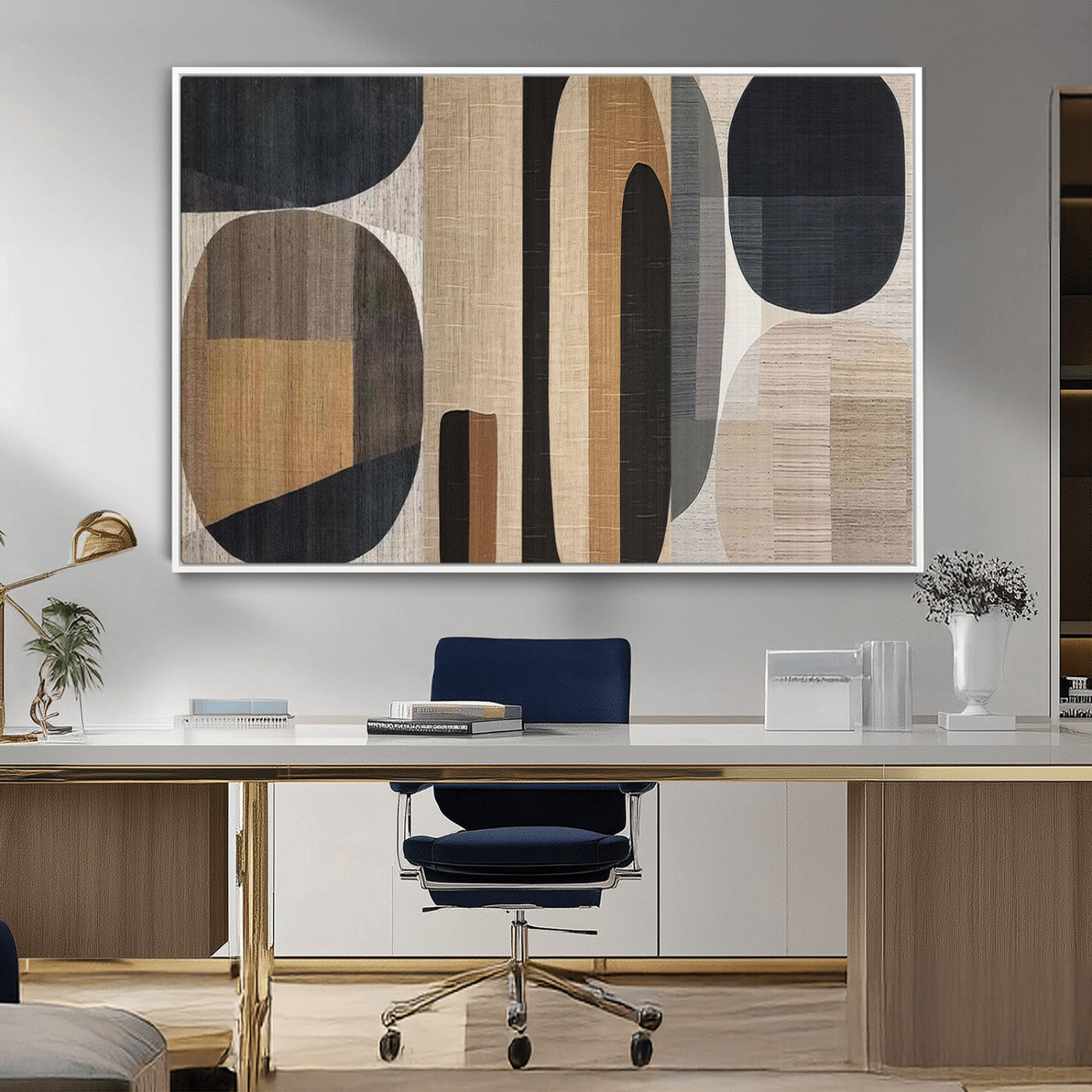 MGV-FC-36X24 - Abstract Minimalist Canvas Wall Art - Neutral Geometric Modern Boho Decor, Minimalist Brown Wabi