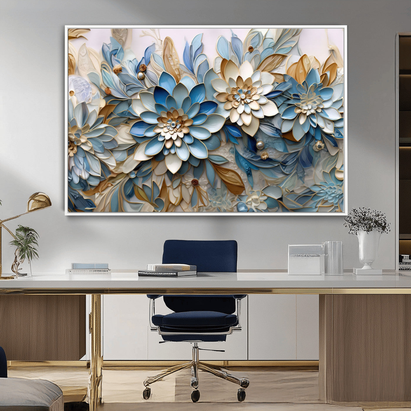 MGV-FC-36X24 - Blu Abstract Flower Wall Art Canvas Print