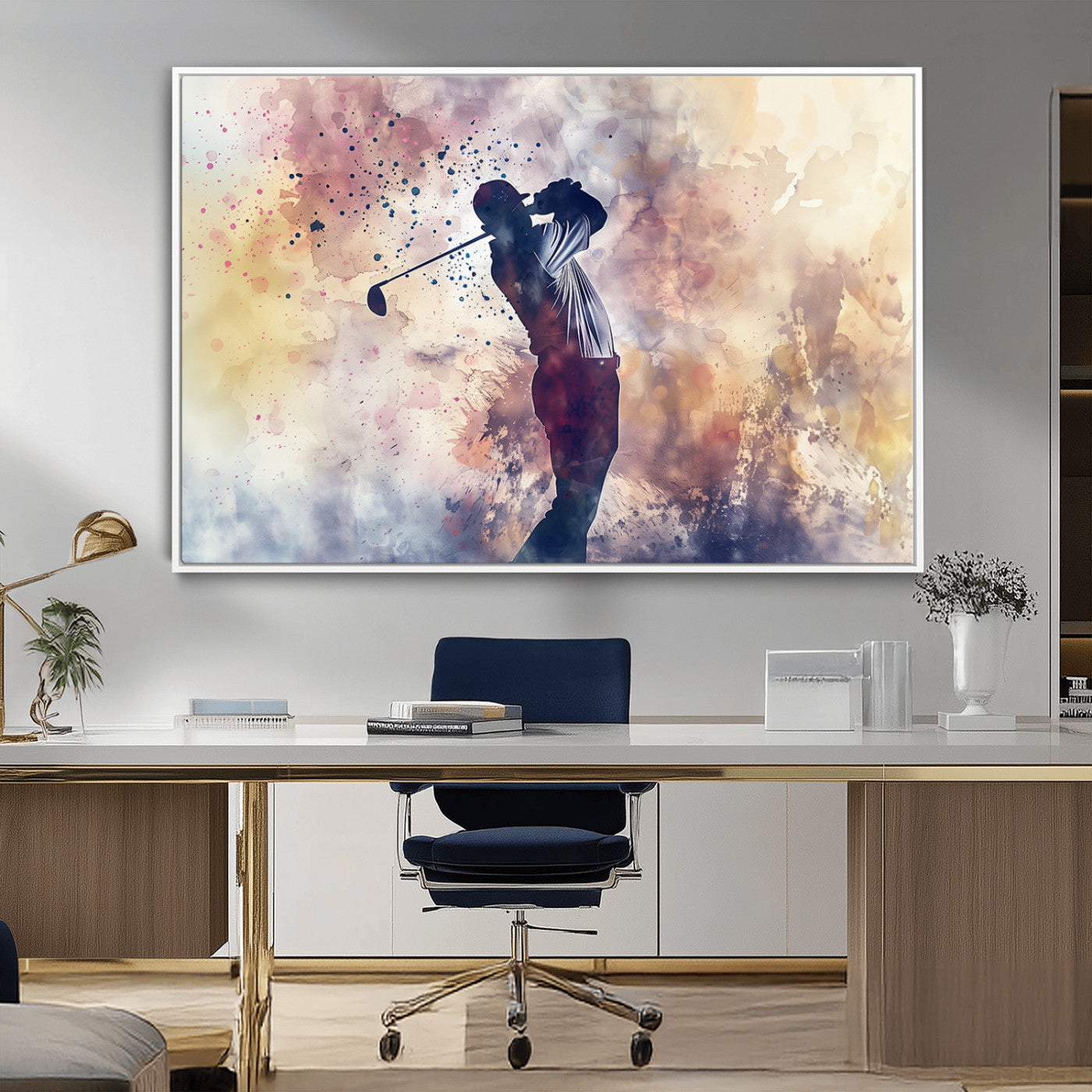 MGV-FC-36X24 - Abstract Watercolor Golf Player Wall Art Canvas Print