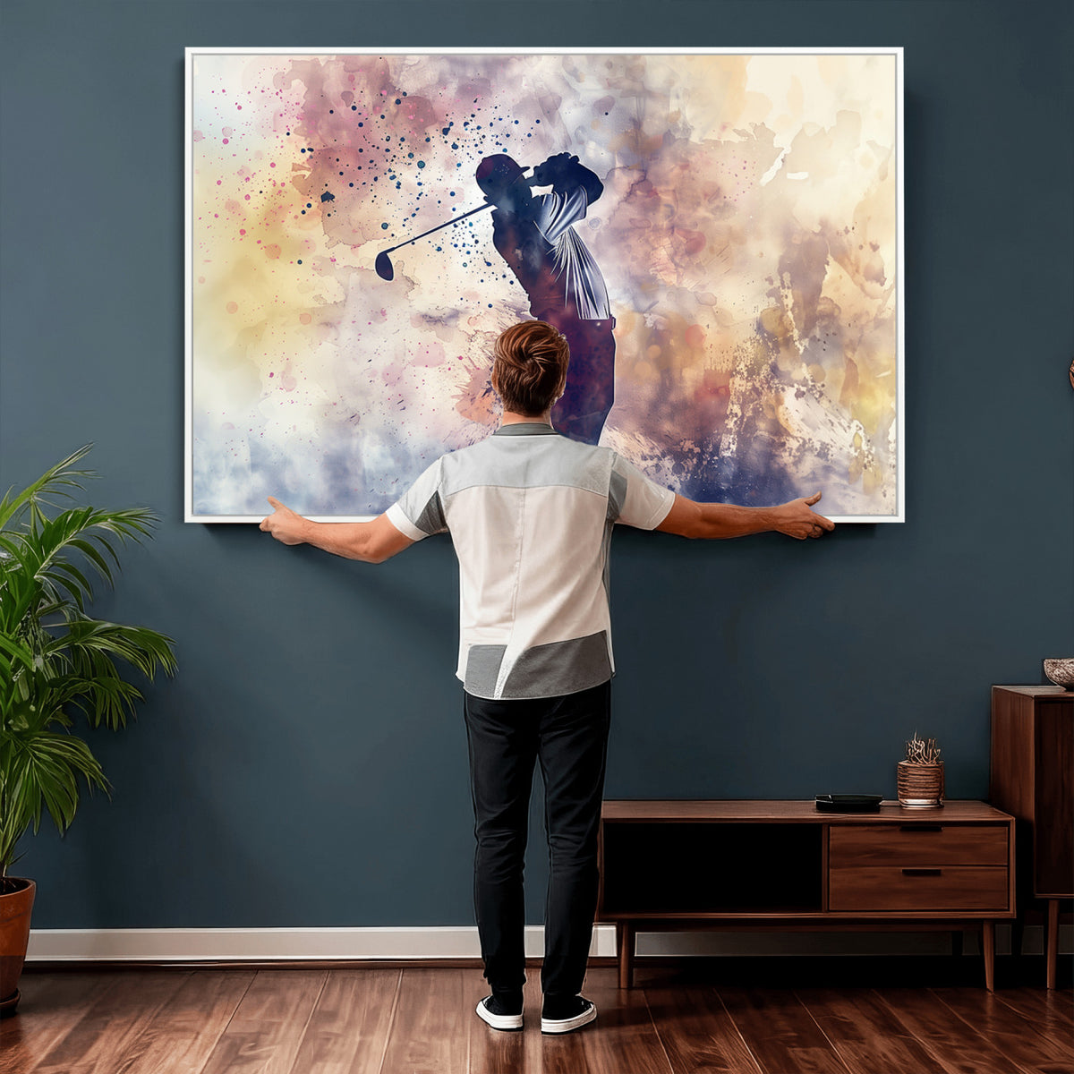 10848-MGV-CV-36X24 - Abstract Watercolor Golf Player Wall Art Canvas Print