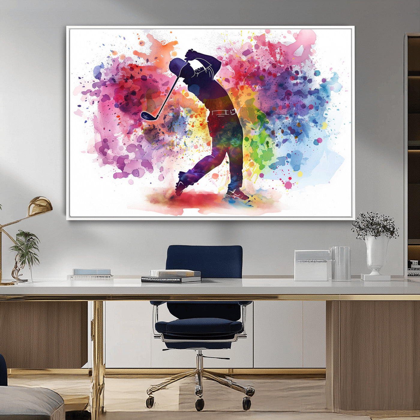 MGV-FC-36X24 - Colorful Golfer Swing Wall Art Canvas Print - Ready to Hang, Framed Sports Decor
