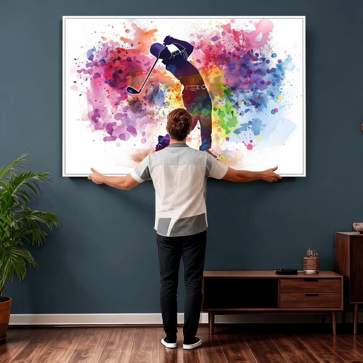 66537-MGV-CV-36X24 - Colorful Golfer Swing Wall Art Canvas Print, Ready to Hang