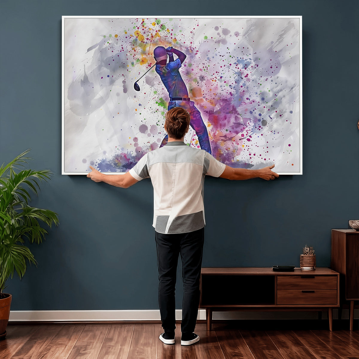 60116-MGV-CV-36X24 - Watercolor Golf Swing Wall Art Canvas Print, Vibrant, Framed and Ready to Hang