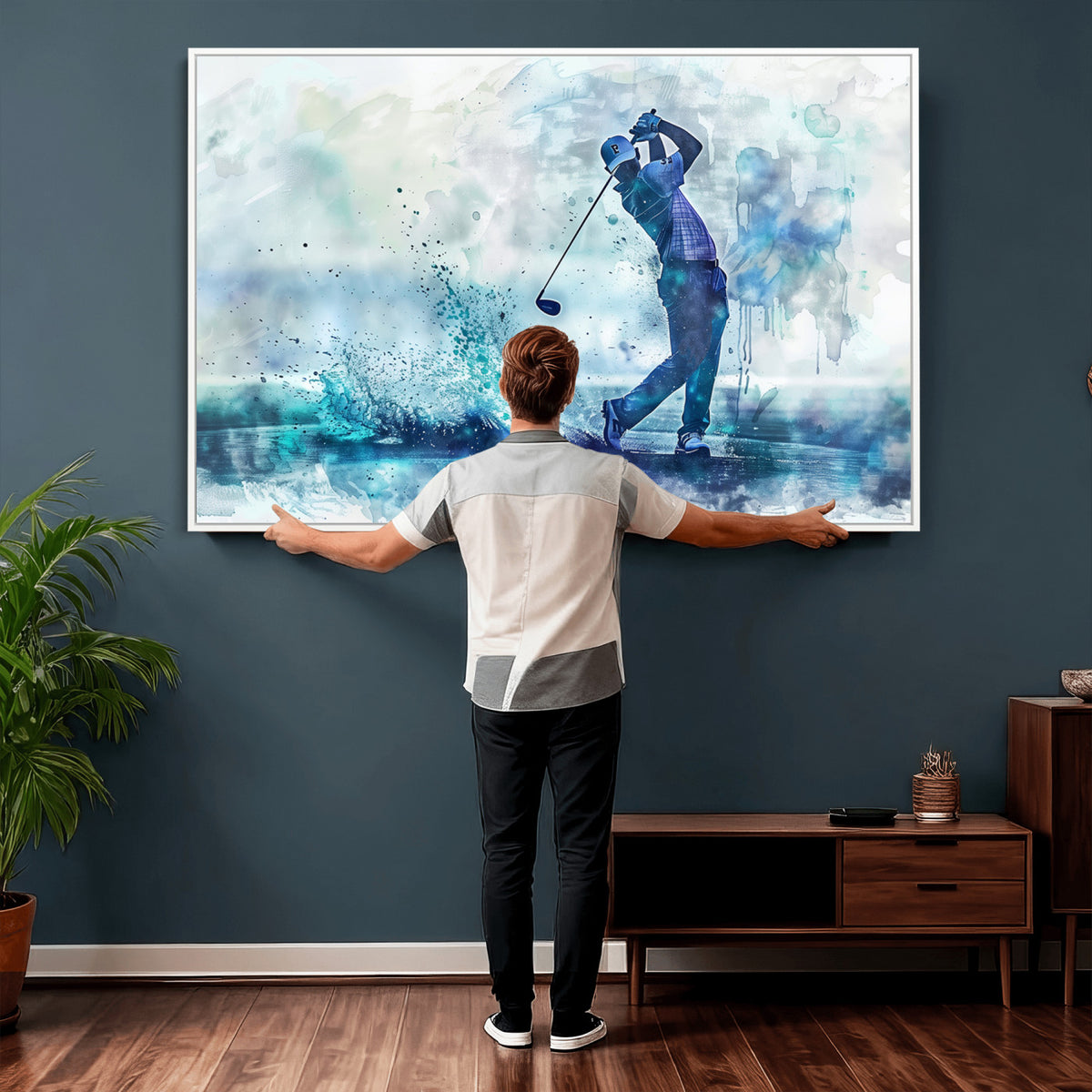 45328-MGV-CV-36X24 - Watercolor Abstract Golf Swing Wall Art Canvas Print