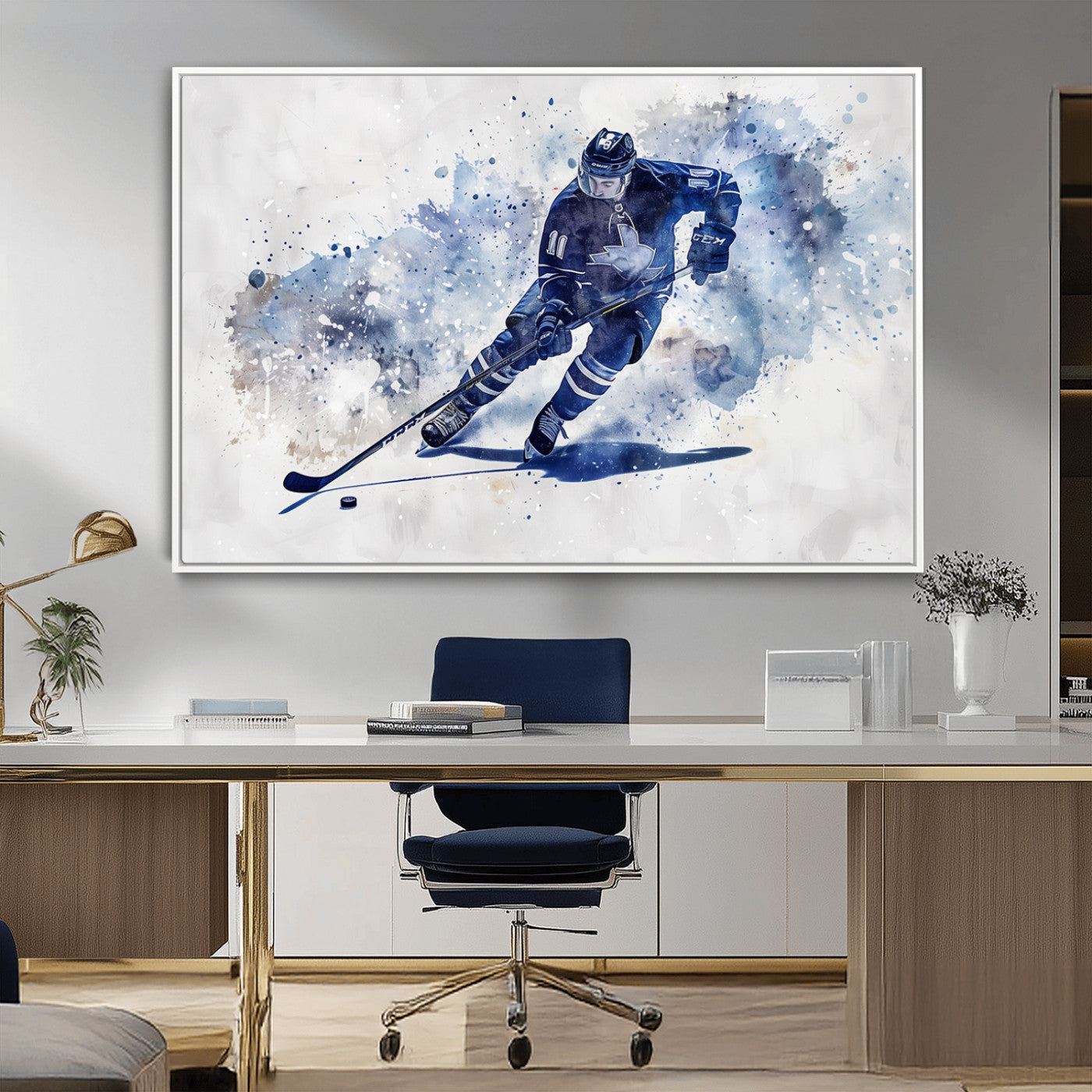 MGV-FC-36X24 - Hockey Player Wall Art Canvas Print - Sports-Inspired Watercolor Decor - Ready to Hang