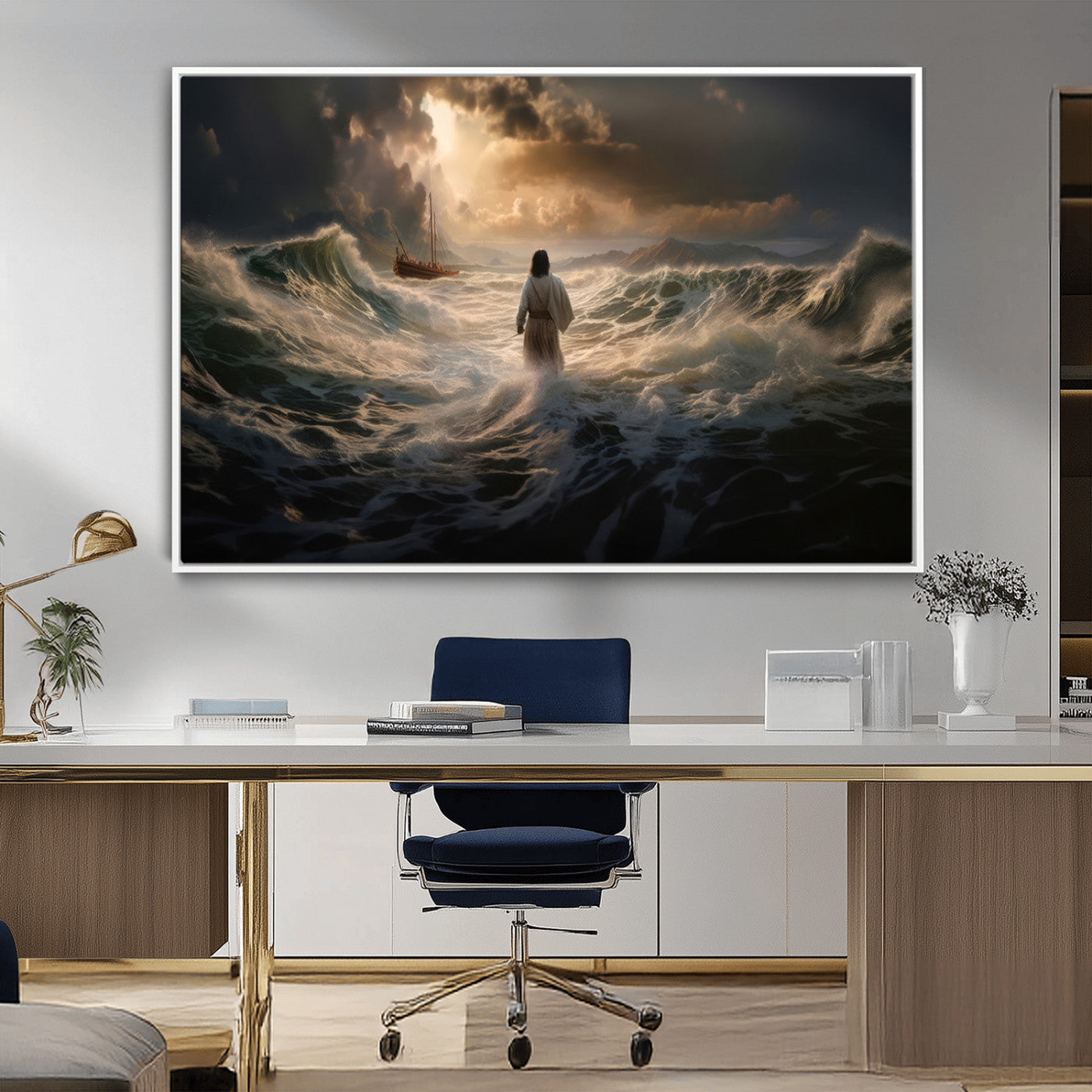 MGV-FC-36X24 - Jesus Walking on Water Wall Art Canvas Print - Religious Spiritual Decor - Jesus Wall Art Canvas