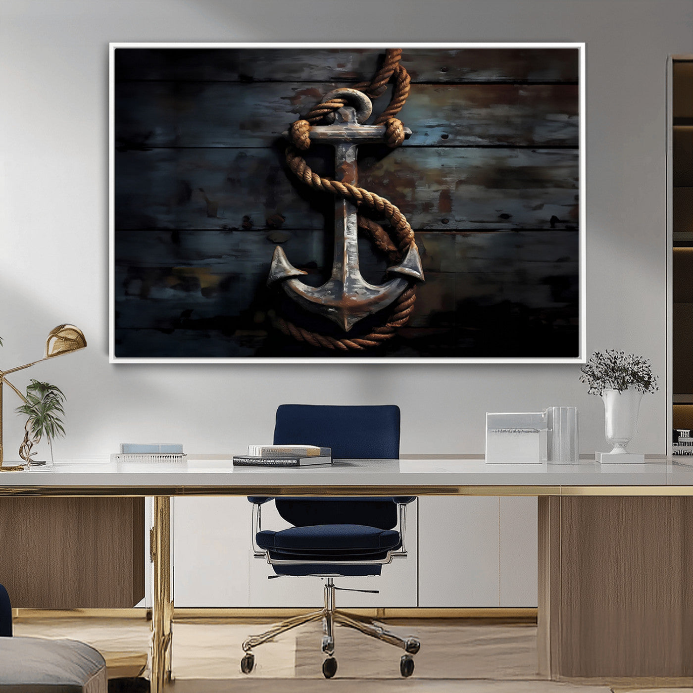 MGV-FC-36X24 - 3 Panel Grunge Abstract Anchor Wall Art Canvas Print Set