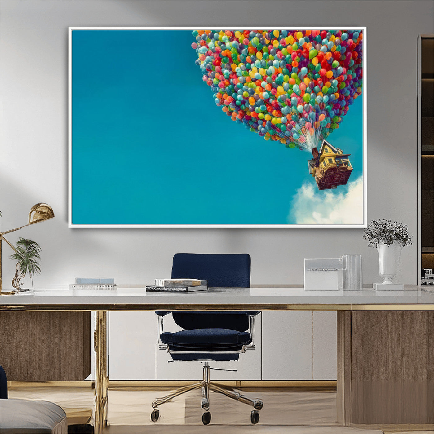 MGV-FC-36X24 - Carl Fredricksen, Up Movie Wall Art, Colorful Balloon House Art | Whimsical Wall Decor for Living