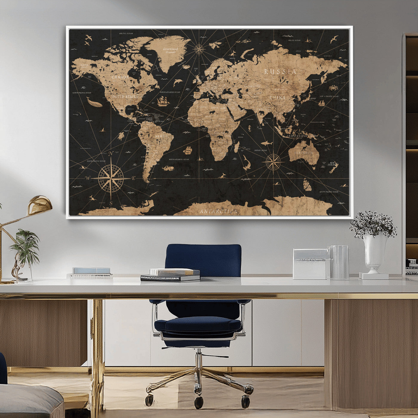 61023-MGV-CV-36X24-World Map Canvas Print – Framed Wall Art for Home Decor