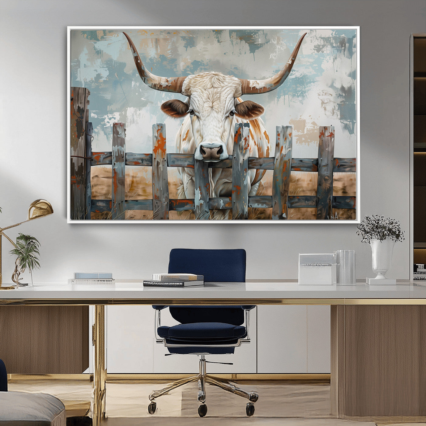 MGV-FC-36X24 - Vintage Cow Wall Art Canvas Print for Farmhouse Wall Decor Theme, Cattle Wall Art Print