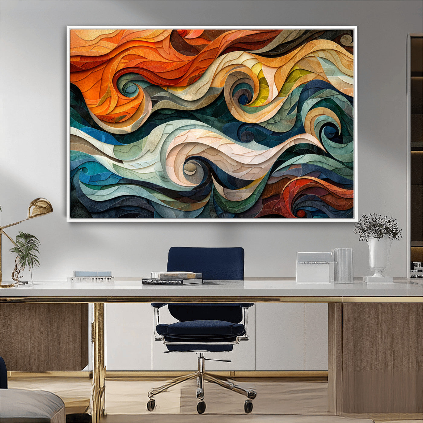 MGV-FC-36X24 - Abstract Wave Wall Art | Ready to Hang Framed Canvas Print | Vibrant Home Decor for Modern Spaces