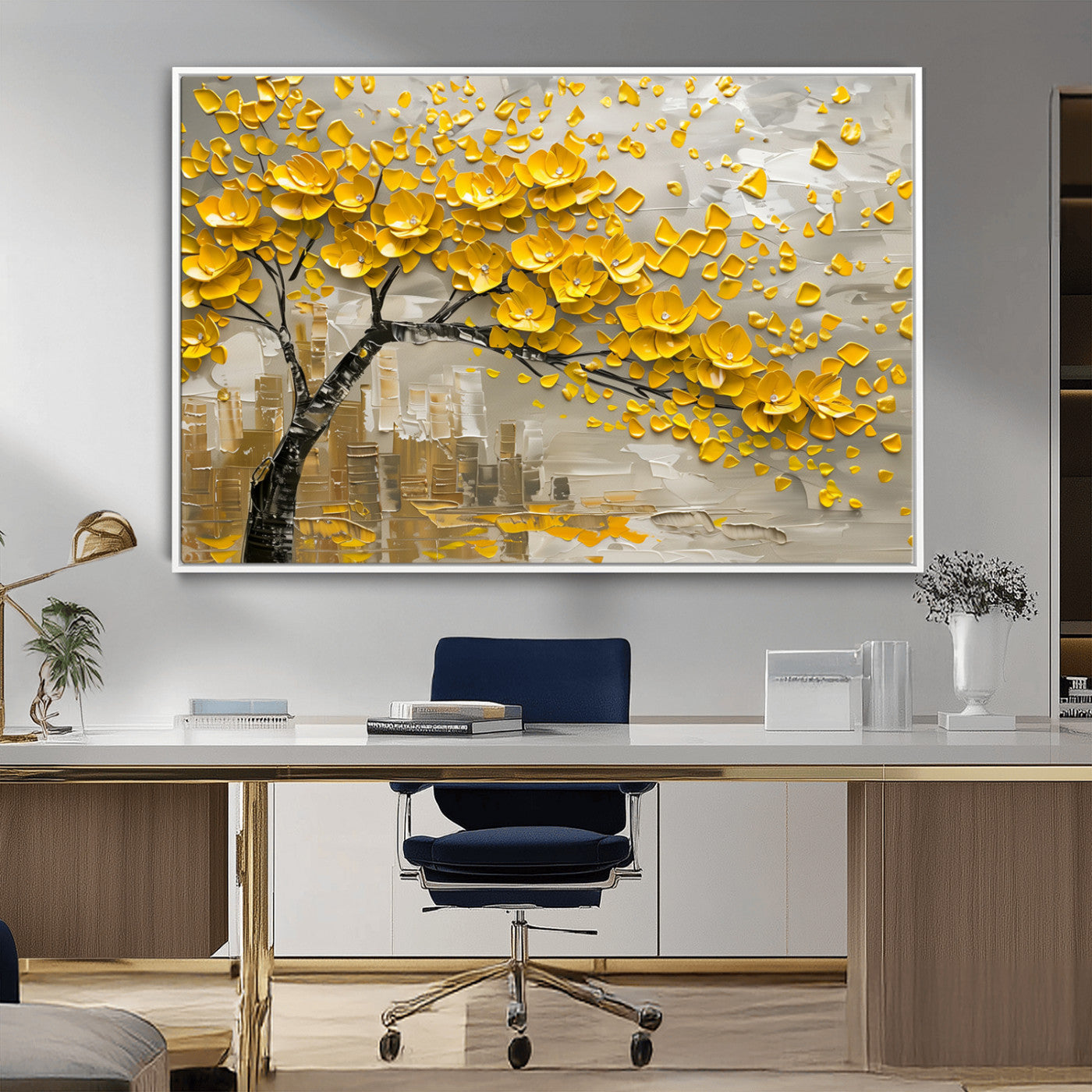 MGV-FC-36X24 - Yellow Blossom Tree Canvas Wall Art - Floral Abstract Modern Contemporary Artwork for Living Room or