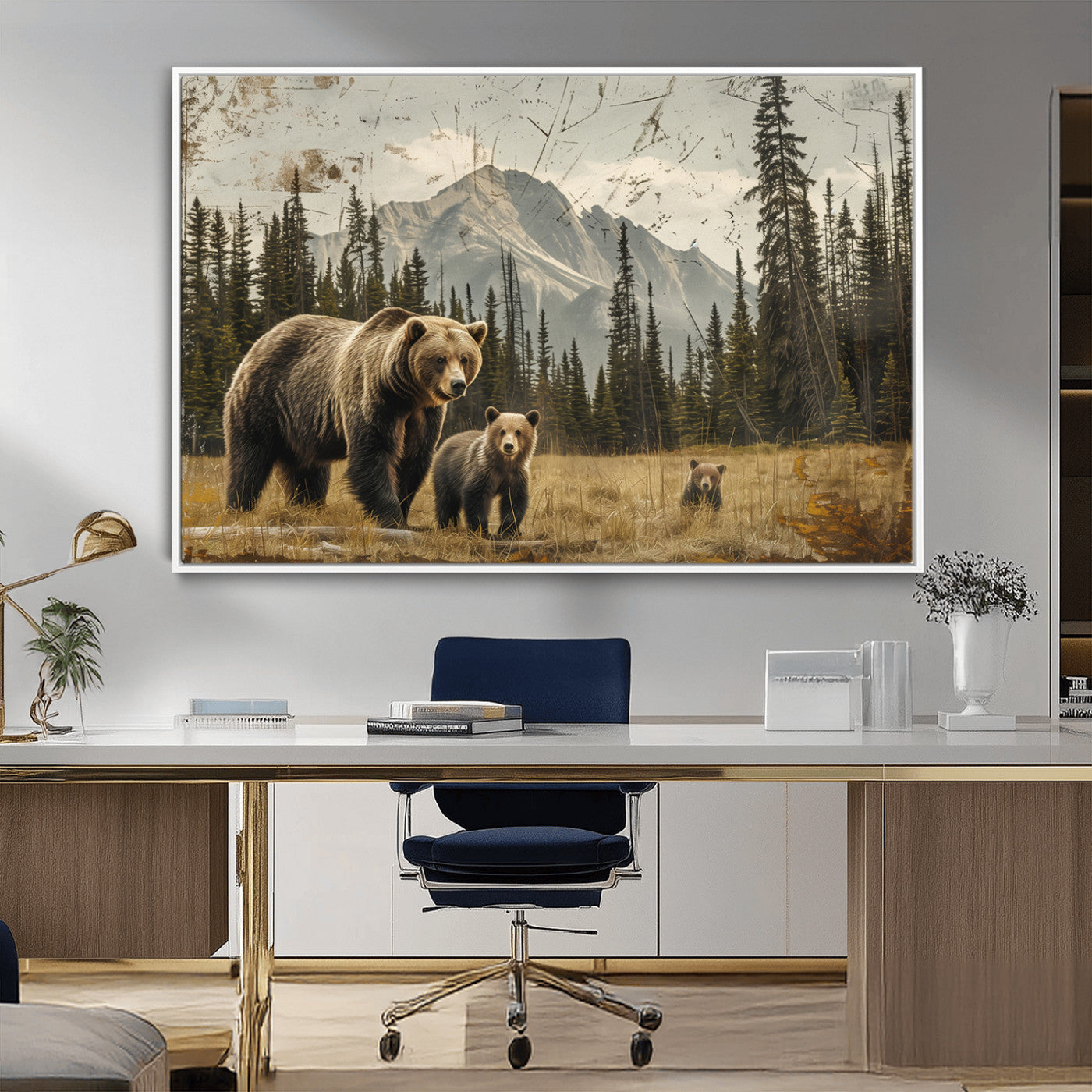 MGV-FC-36X24 - Rustic Grizzly 399 Bear Family Wall Art Canvas Print