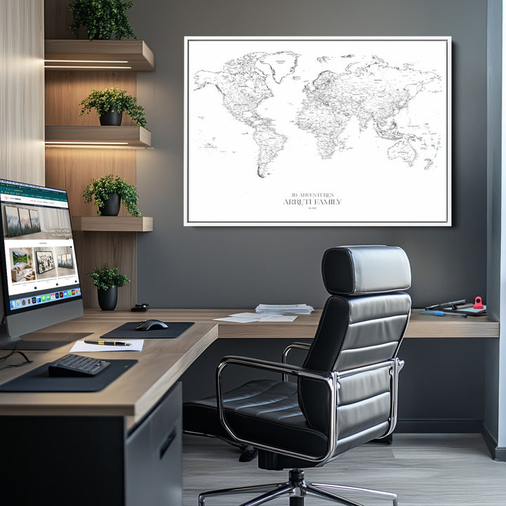 Personalized World Map Wall Art Canvas Print - Custom Push Pin Travel Map Canvas - Framed Map Print for Travel Lover Gift