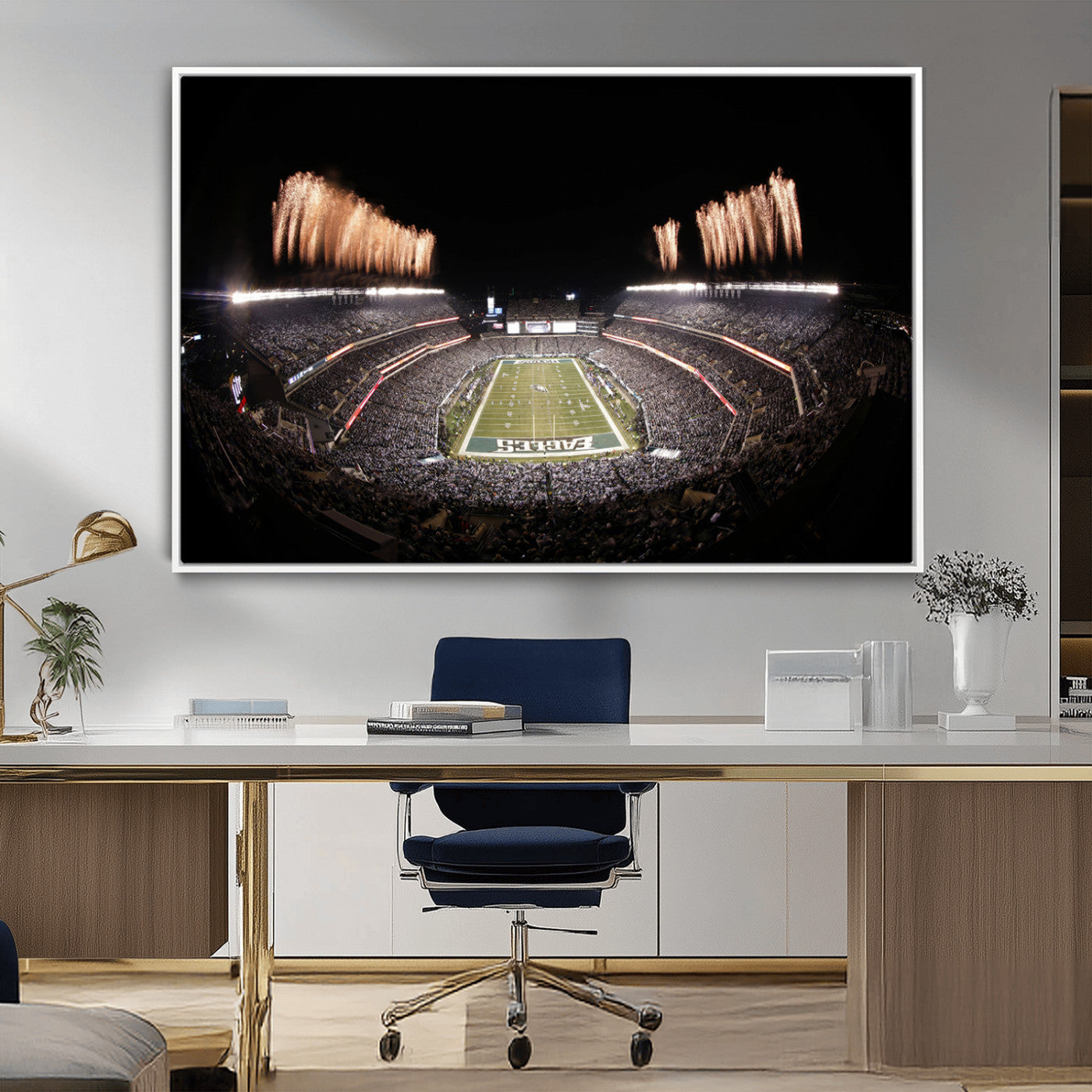 48893-MGV-CV-36X24-Eagles Field Stadium Wall Art - Lincoln Financial Field Fireworks Game Triple Canvas Wall Art -