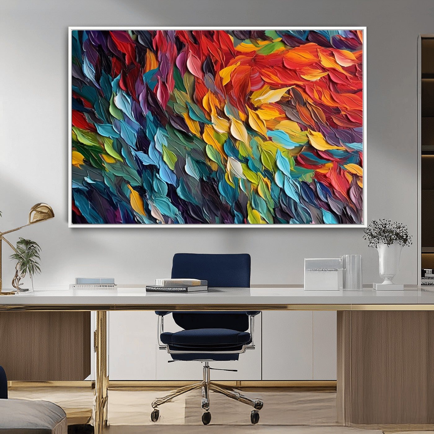 -Vibrant Abstract Leaf Wall Art Canvas Print | Bold Colorful Canvas for Living Room or Office | Ready