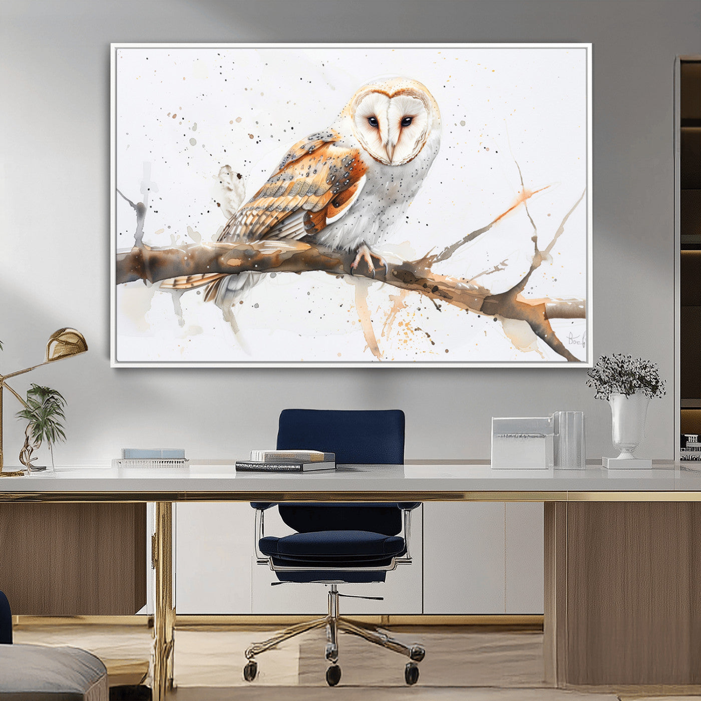 MGV-FC-36X24 - Barn Owl Wall Art on Branch | Stunning Canvas Print for Nature Lovers | Ready to Hang and Framed