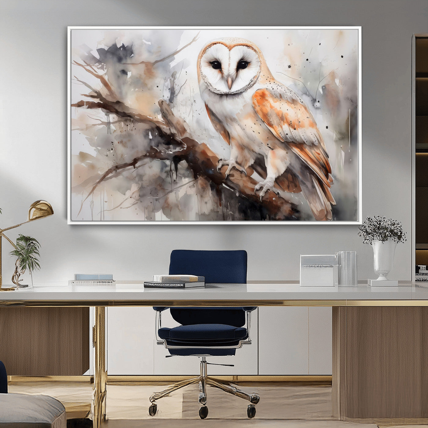 MGV-FC-36X24 - Barn Owl Wall Art | Watercolor Barn Owl Canvas Print | Perfect for Farmhouse Wall Decor | Ready to