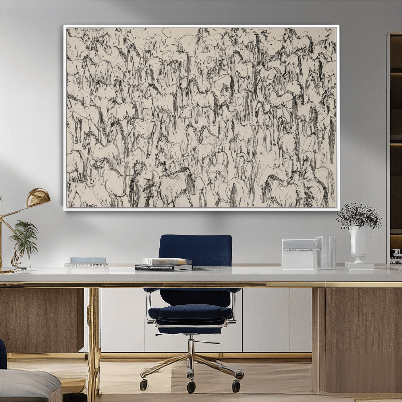 25718-MGV-CV-36X24-Abstract Horse Sketch Wall Art | Ready to Hang and Framed | Farmhouse Wall Decor for Living Room or