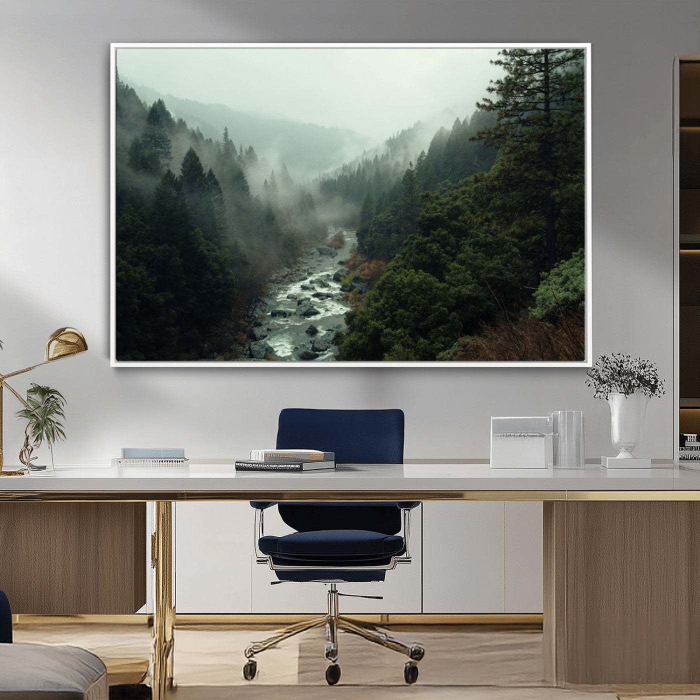 MGV-FC-36X24 - Misty Forest Wall Art | Ready to Hang and Framed | Tranquil Nature Landscape for Living Room or