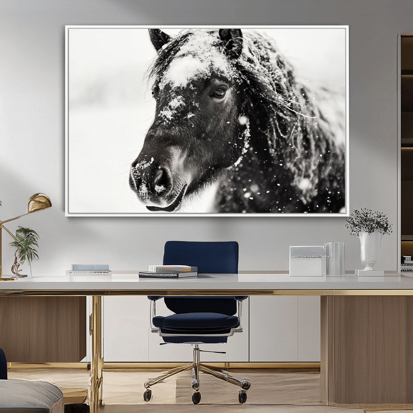 MGV-FC-36X24 - Framed Black and White Horse Wall Art | Ready to Hang and Framed | Farmhouse and Western Wall Decor