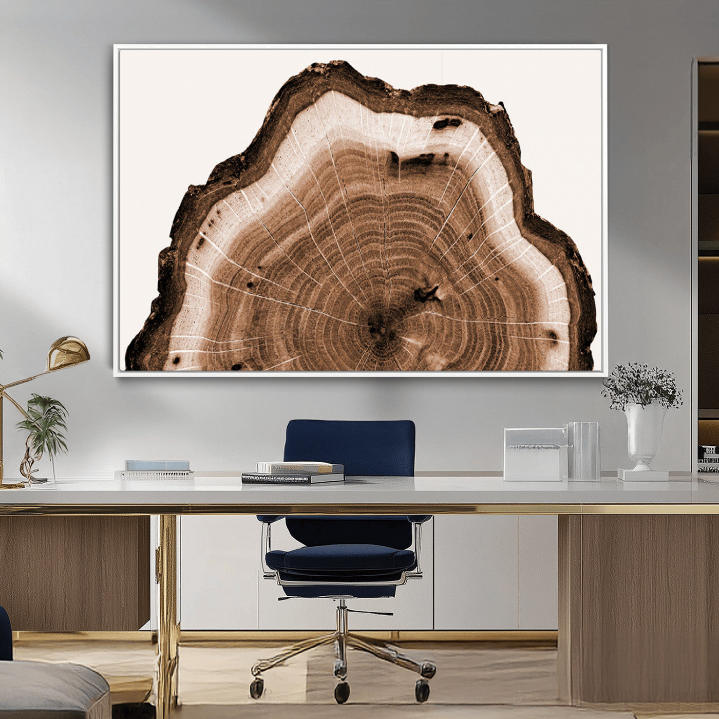 45195-MGV-CV-36X24-Rustic Wood Rings Wall Art | Nature-Inspired Tree Ring Canvas Print | Ready to Hang and Framed for