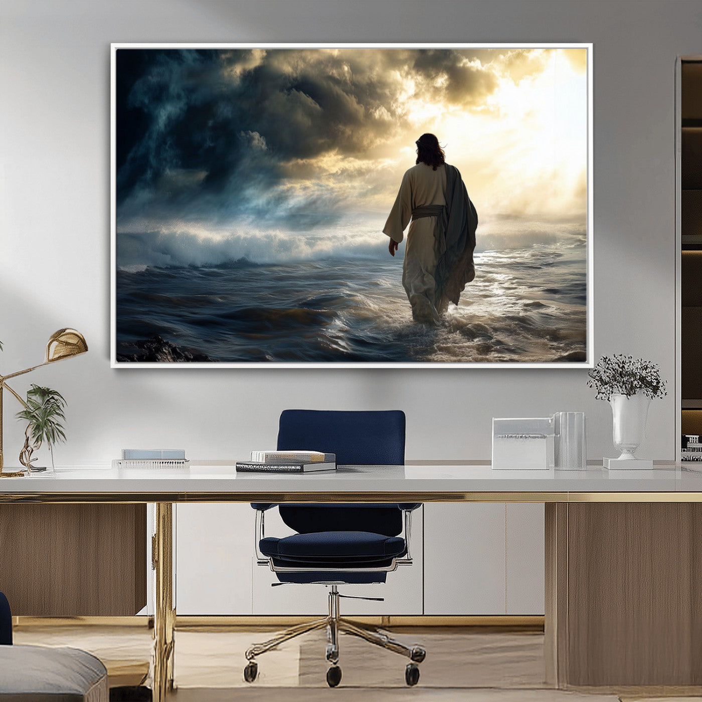 MGV-FC-36X24 - Jesus Walking on Water Wall Art | Canvas Print | Ready to Hang | Christian Home Decor | Spiritual