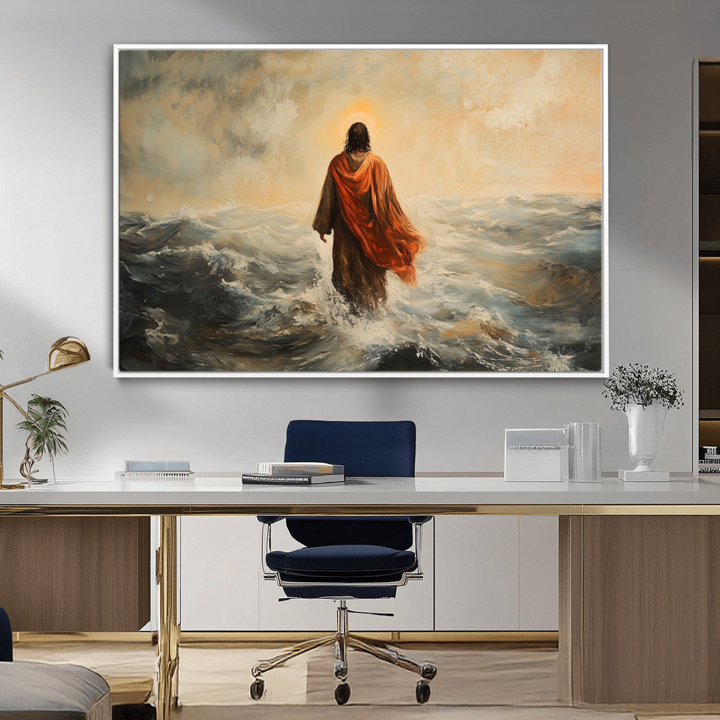 MGV-FC-36X24 - Jesus Walking on Water, Christian Wall Art, Jesus Christ Walking on Oil Painting Style Print