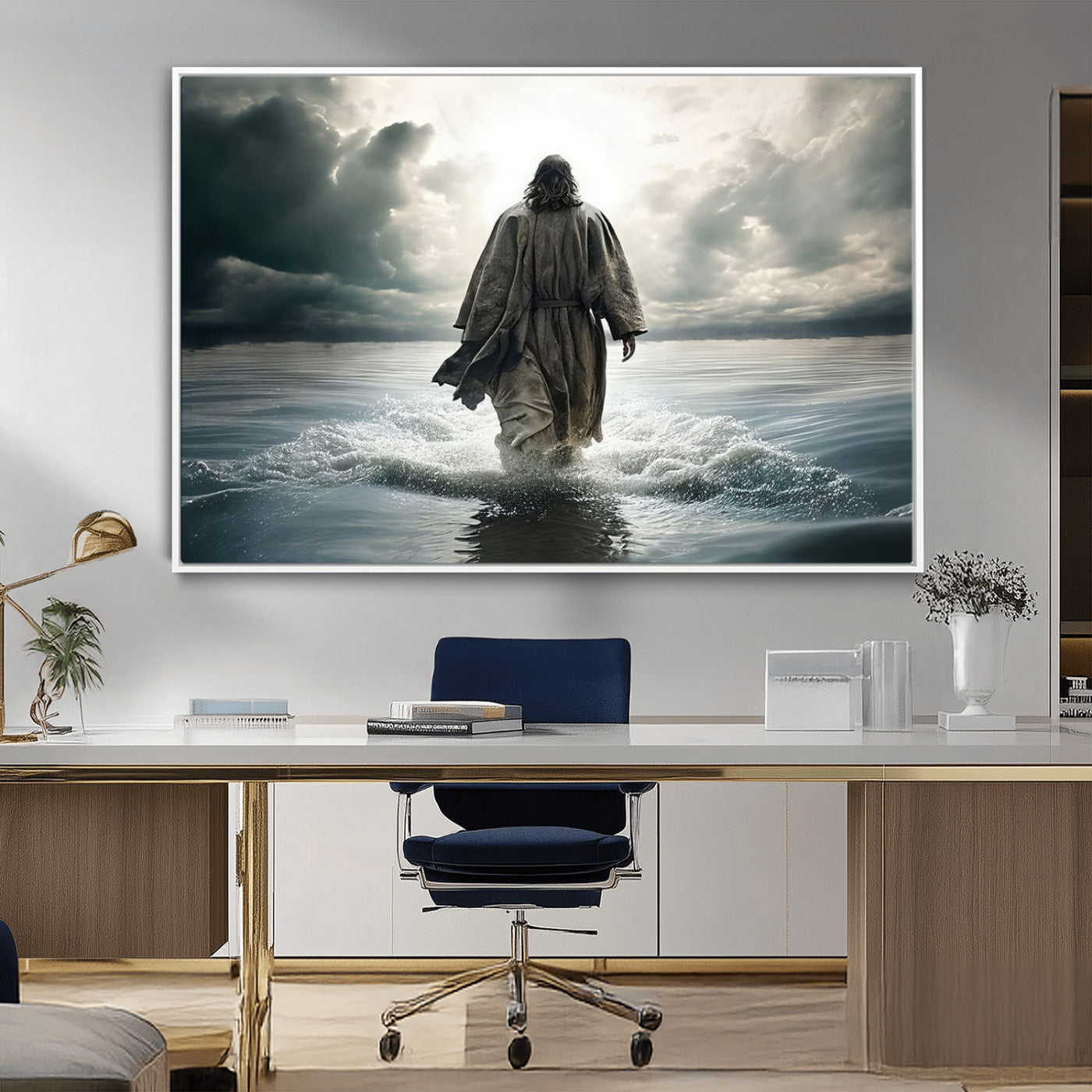 MGV-FC-36X24 - Jesus Walking on Water Wall Art | Canvas Print | Ready to Hang | Christian Home Decor | Spiritual