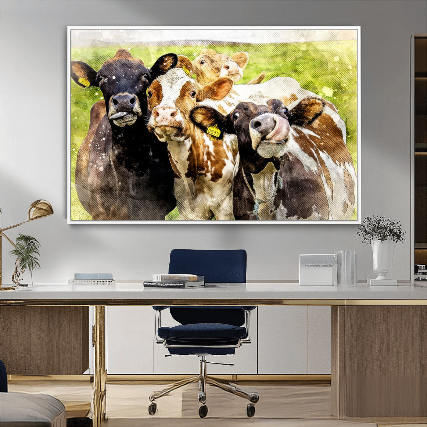 MGV-FC-36X24 - Curious Cows Farmhouse Wall Art | Ready to Hang and Framed Canvas Print | Rustic Farm Decor