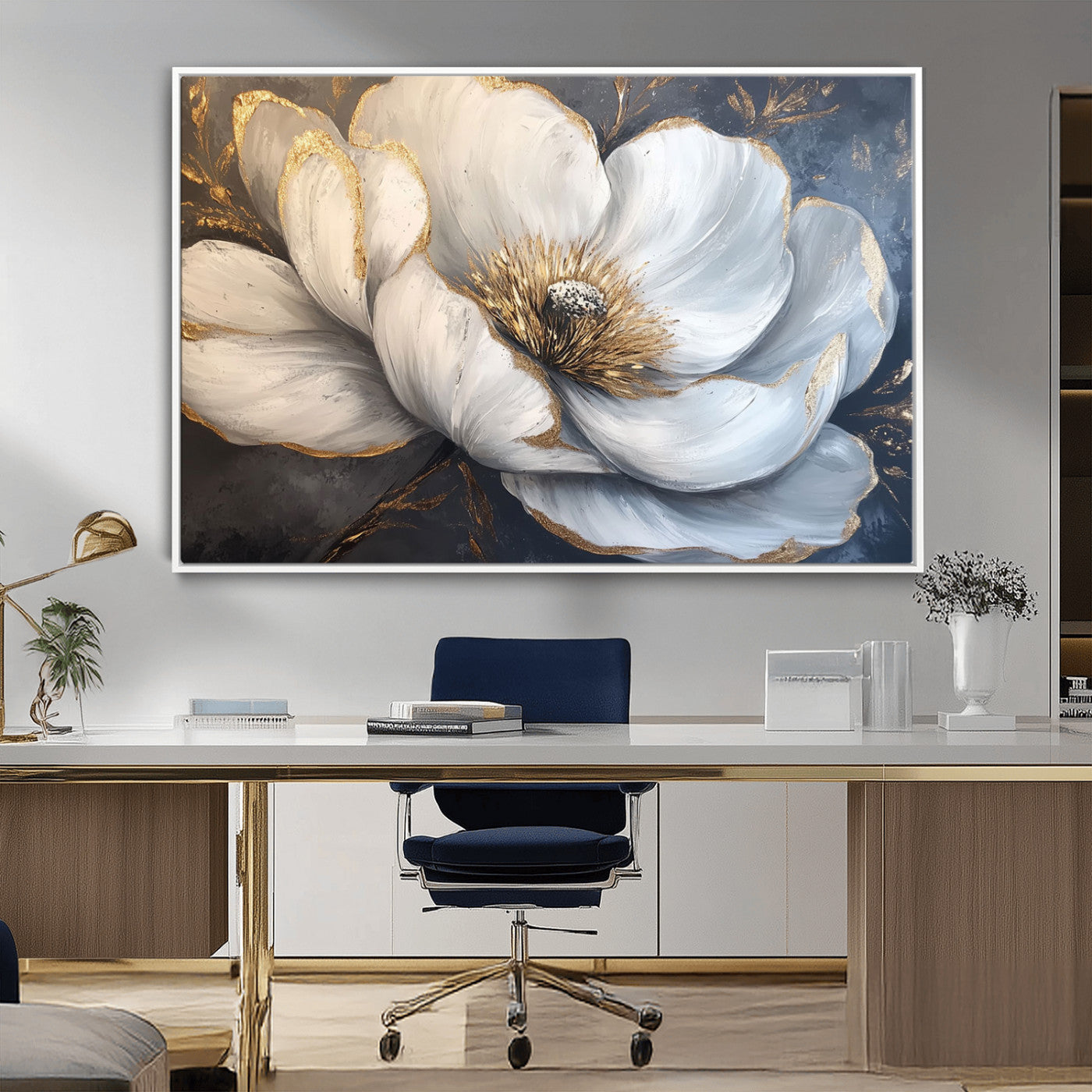 MGV-FC-36X24 - White Magnolia Flower Wall Art Canvas Print | Abstract Floral Wall Decor | Elegant Bloom Artwork |