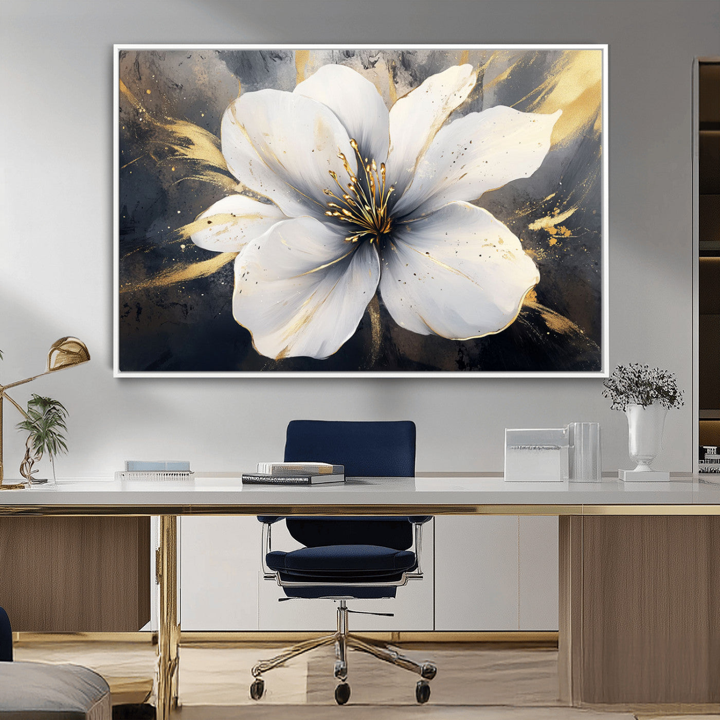 MGV-FC-36X24 - White Flower Wall Art Canvas Print | Ready to Hang | Abstract Floral Wall Decor | Elegant Bloom