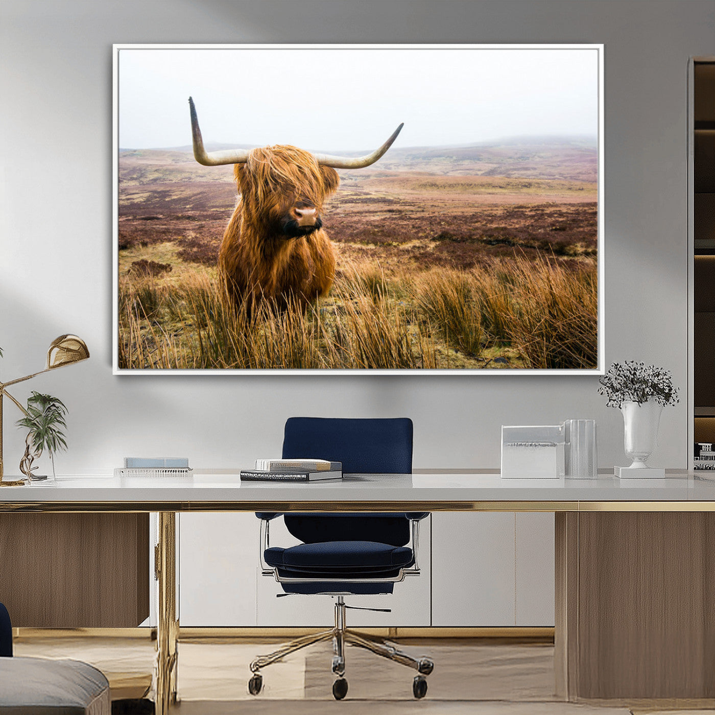 97274-MGV-CV-36X24-Scottish Highland Cow Canvas Wall Art – Rustic Farmhouse Charm with Highland Cattle – Ready to Hang