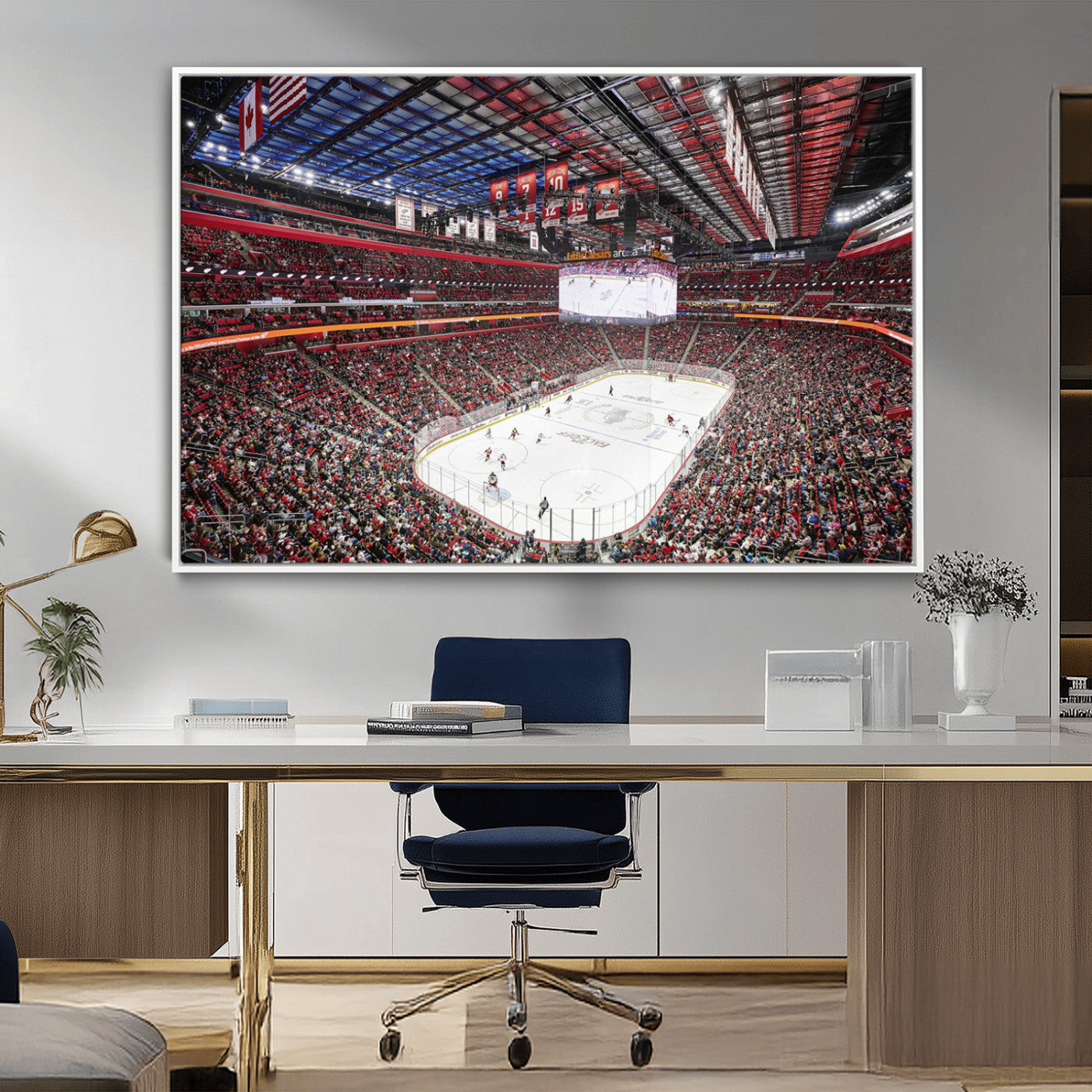 MGV-FC-36X24 - Barton Malow Little Caesars Arena Detroit Wall Art Canvas Print - Detroit Hockey and Basketball