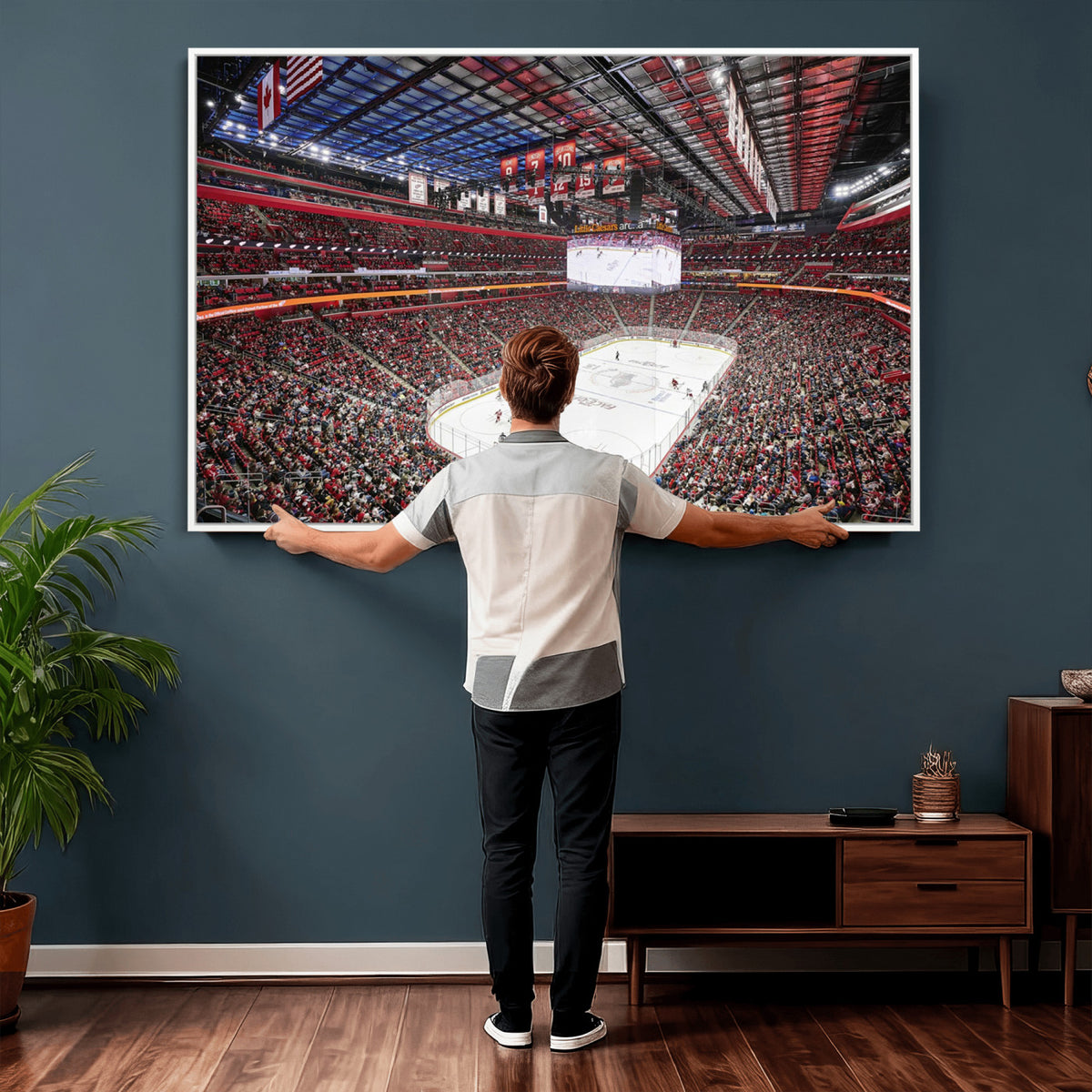 62263-MGV-CV-36X24 - Barton Malow Little Caesars Arena Detroit Wall Art Canvas Print - Detroit Hockey and Basketball