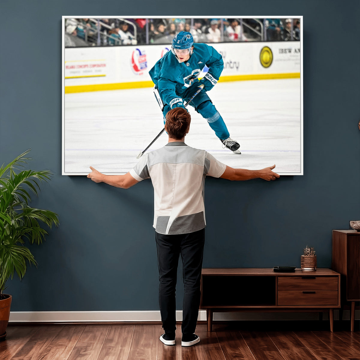 69179-MGV-CV-36X24 - San Jose Sharks Ice Hockey Player Wall Art Canvas Print