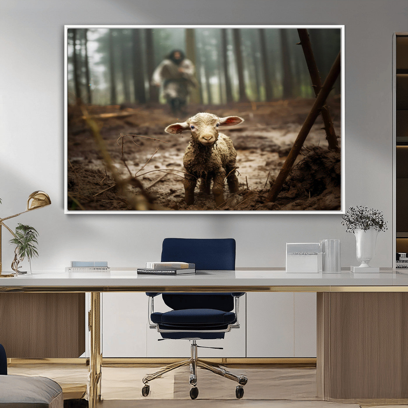 MGV-FC-36X24 - Jesus Running After a Lost Lamb Canvas Wall Art Print