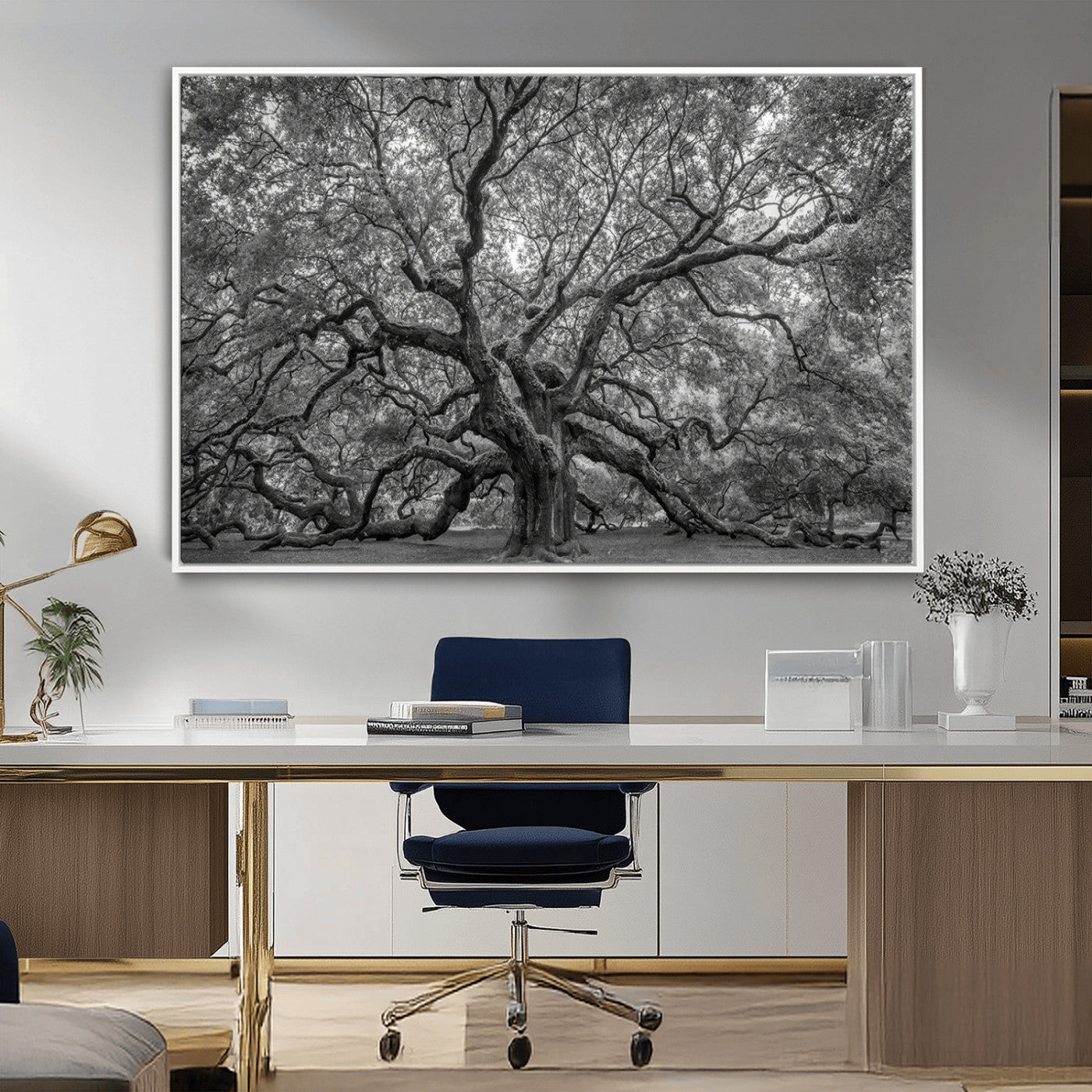 97240-MGV-CV-36X24-Majestic Angel Oak Tree Black and White Canvas Print – Multi Panel Wall Art, Giclée Print, Ready to