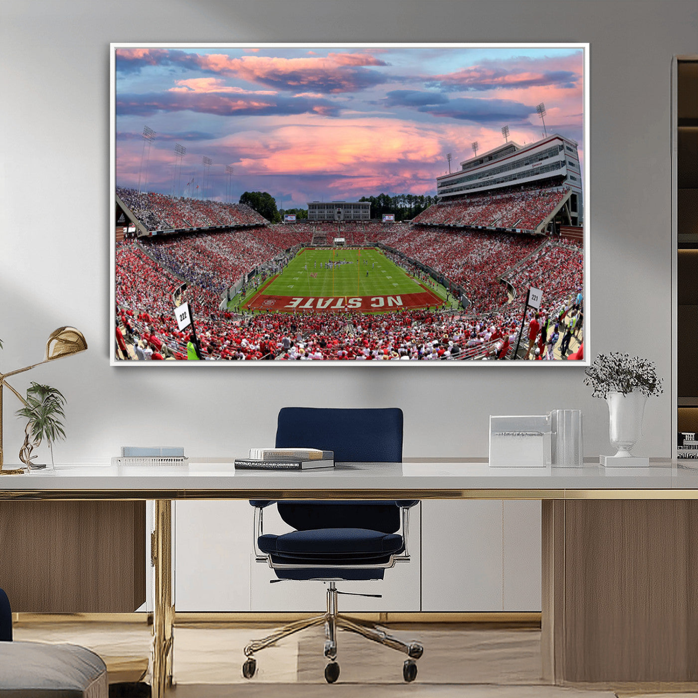 MGV-FC-36X24 - Carter-Finley Stadium Art Sunset Game Triple Canvas Wall Art - NC State Wolfpack Football Match