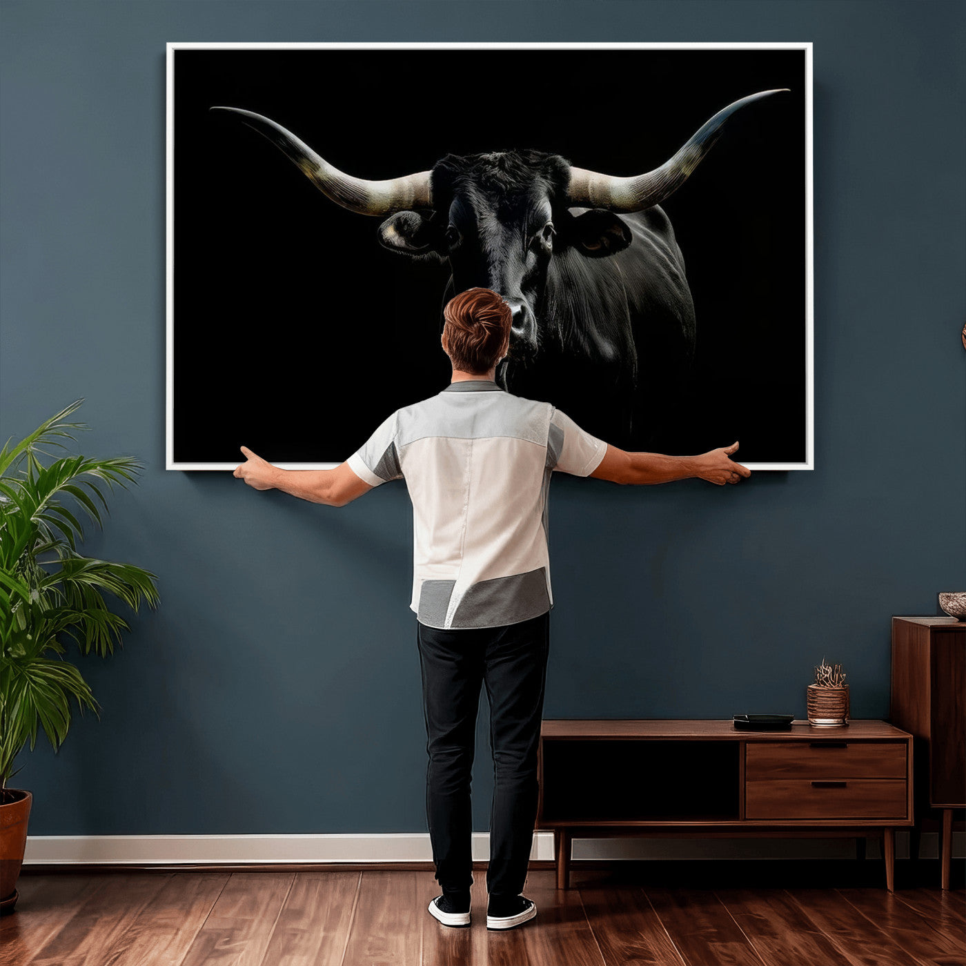 37889-MGV-CV-36X24 - Texas Longhorn Canvas Wall Art - Rustic Western Longhorn Bull Print in Brown & Black - Farmhouse Decor for Living Room, Office, or Ranch