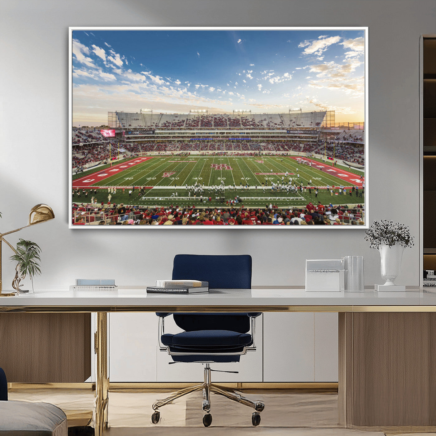 MGV-FC-36X24 - Framed Houston Cougars Football Team Print - Houston TDECU Stadium Wall Art Canvas Print