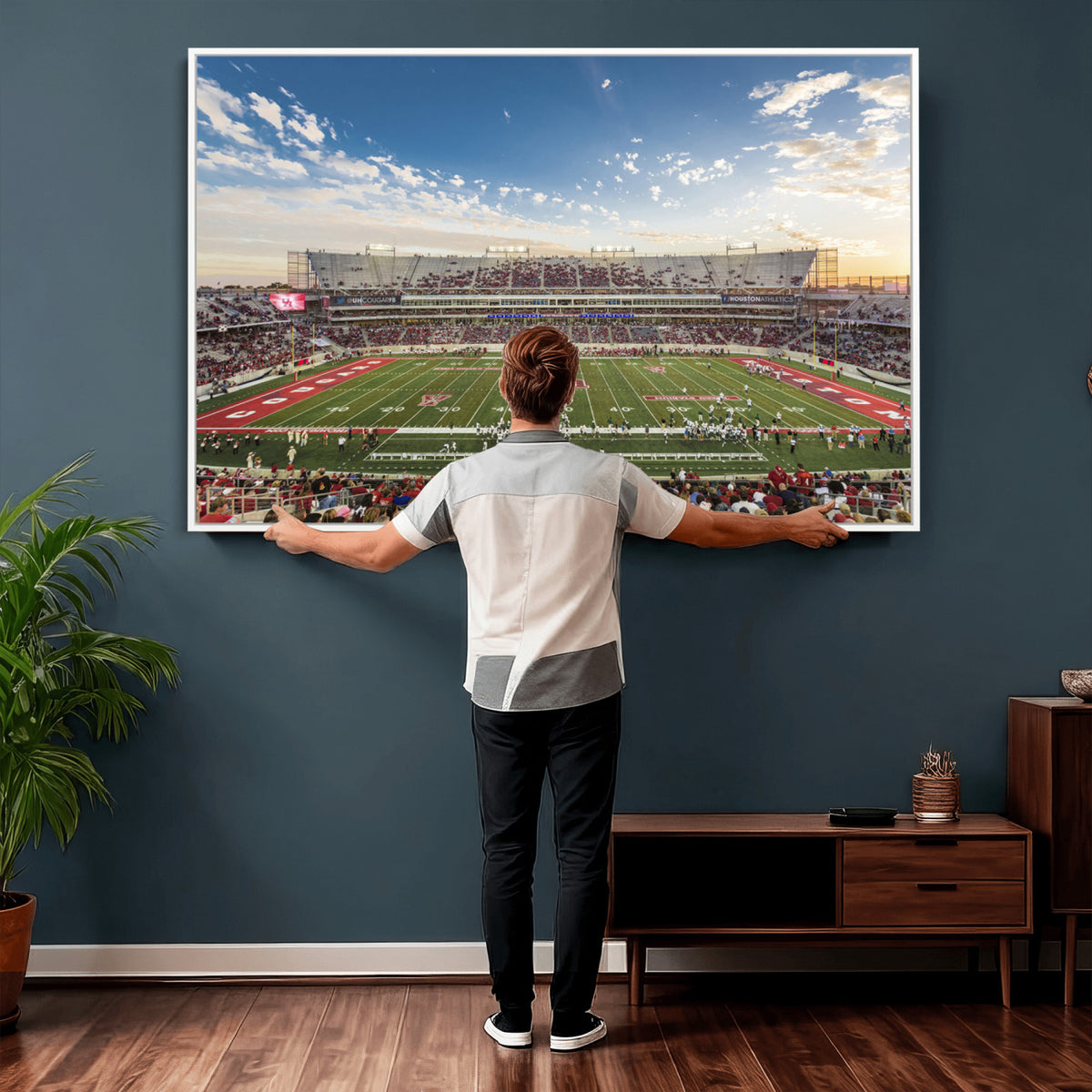 36612-MGV-CV-36X24 - Framed Houston Cougars Football Team Print - Houston TDECU Stadium Wall Art Canvas Print