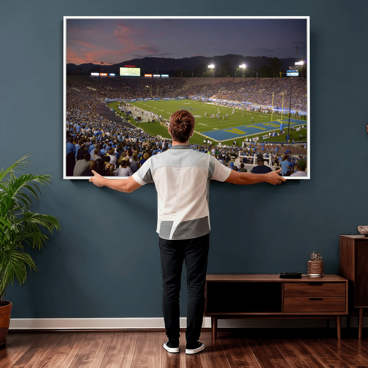 90359-MGV-CV-36X24 - UCLA Bruins Football Team Print - Pasadena Rose Bowl Stadium Wall Art Canvas Print