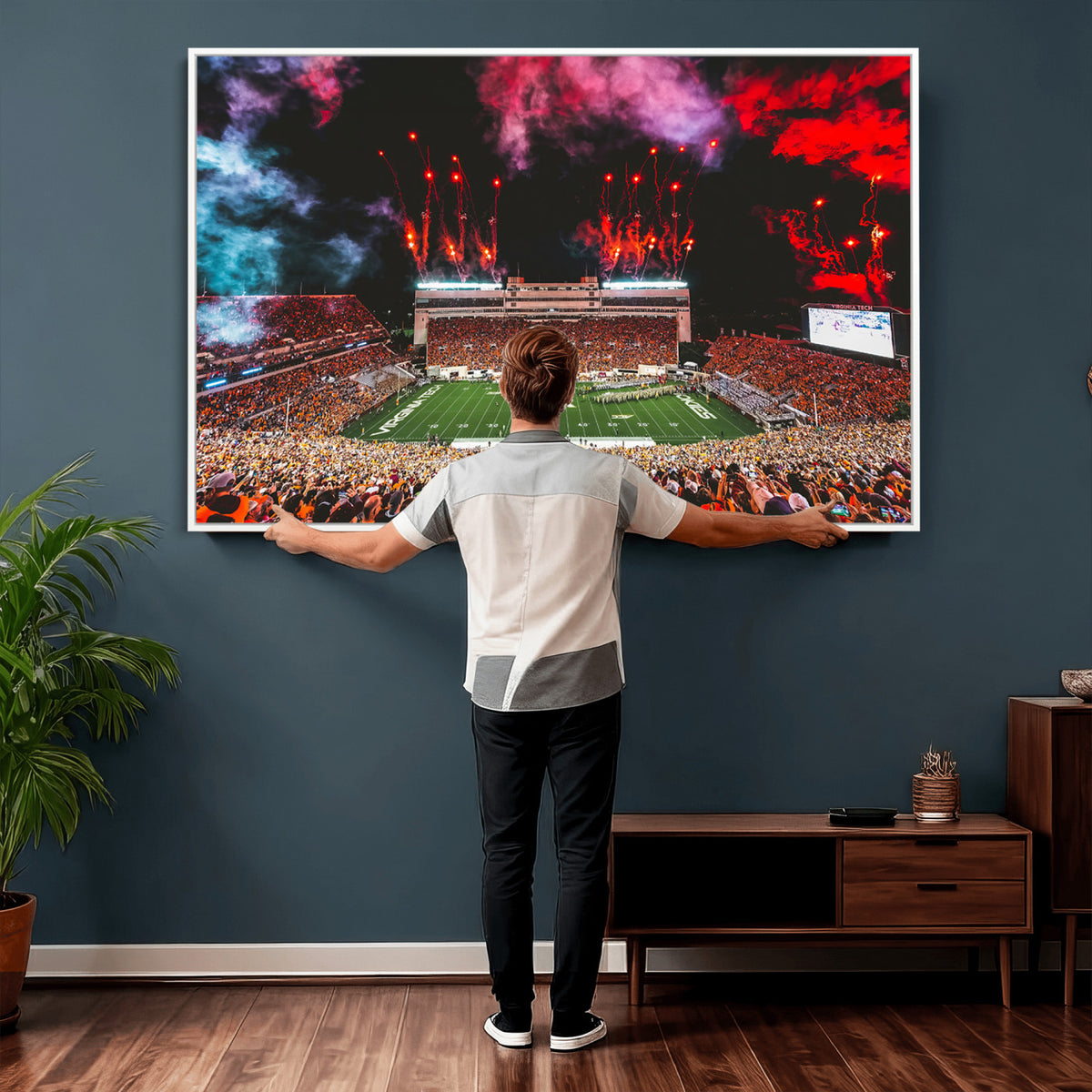 65761-MGV-CV-36X24 - Virginia Tech Hokies Football Team Print - Blacksburg Lane Stadium Wall Art Canvas Print