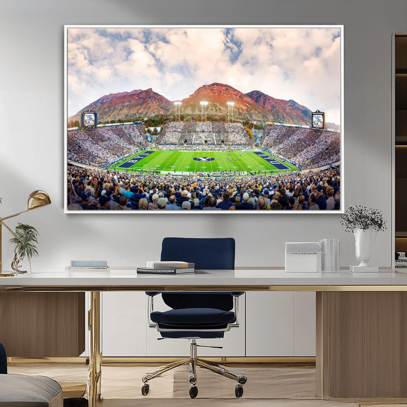 MGV-FC-36X24 - Brigham Young University Cougars Football Team Print - Provo LaVell Edwards Stadium Wall Art Canvas