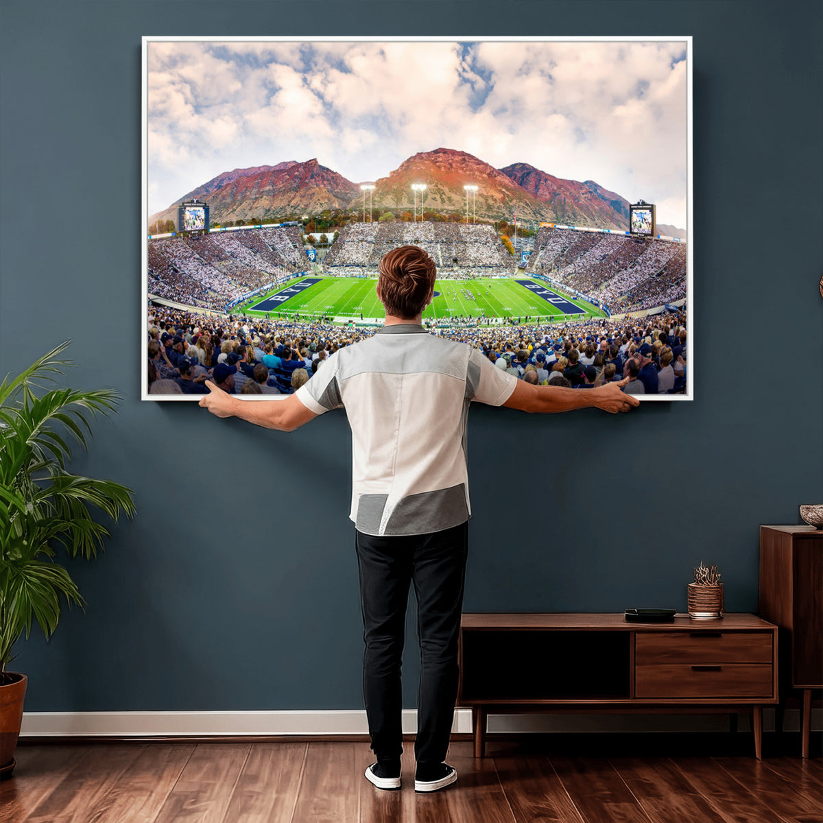 85734-MGV-CV-36X24 - Brigham Young University Cougars Football Team Print - Provo LaVell Edwards Stadium Wall Art Canvas
