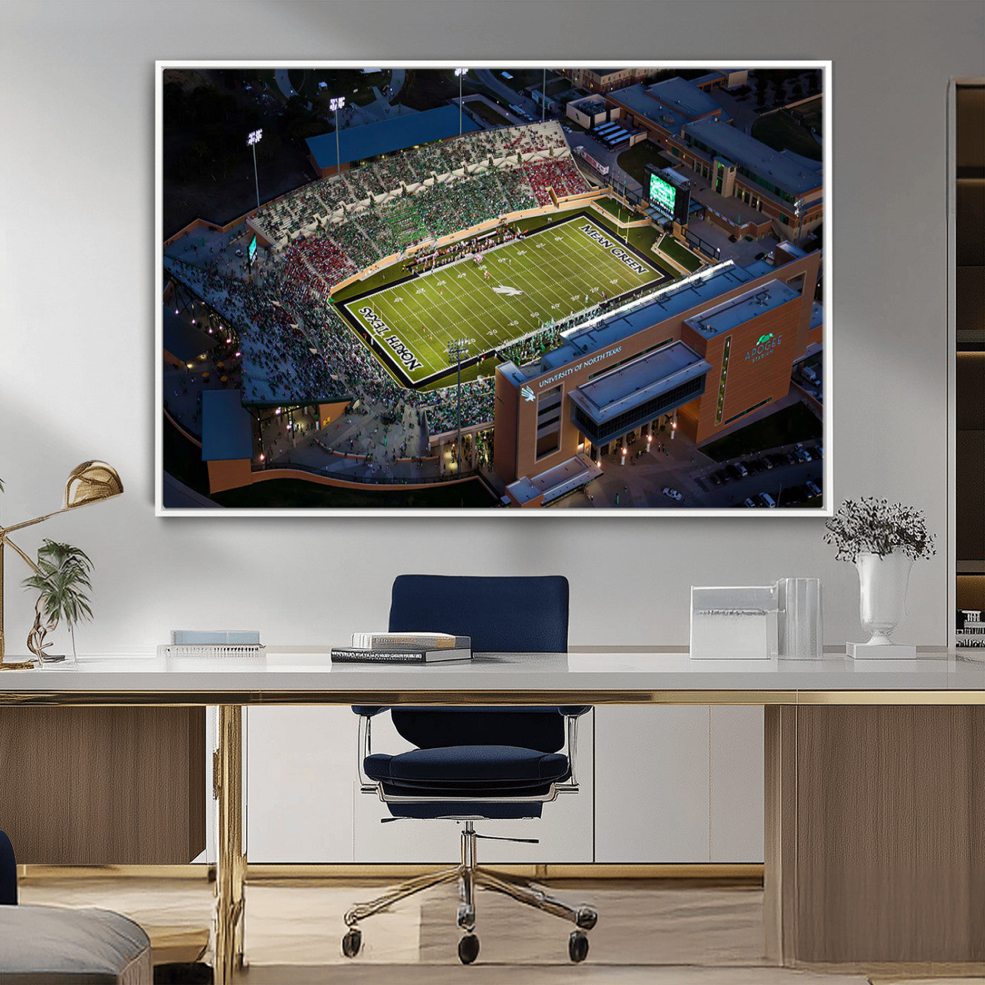 MGV-FC-36X24 - University of North Texas Mean Green Football Artwork, Football Team Print - Denton DATCU Stadium
