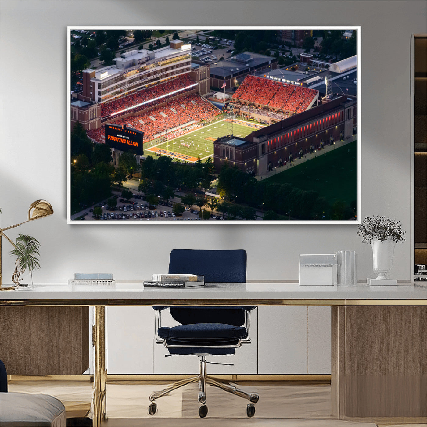 MGV-FC-36X24 - University of Illinois Fighting Illini Football Team Print - Champaign Illinois Memorial Stadium