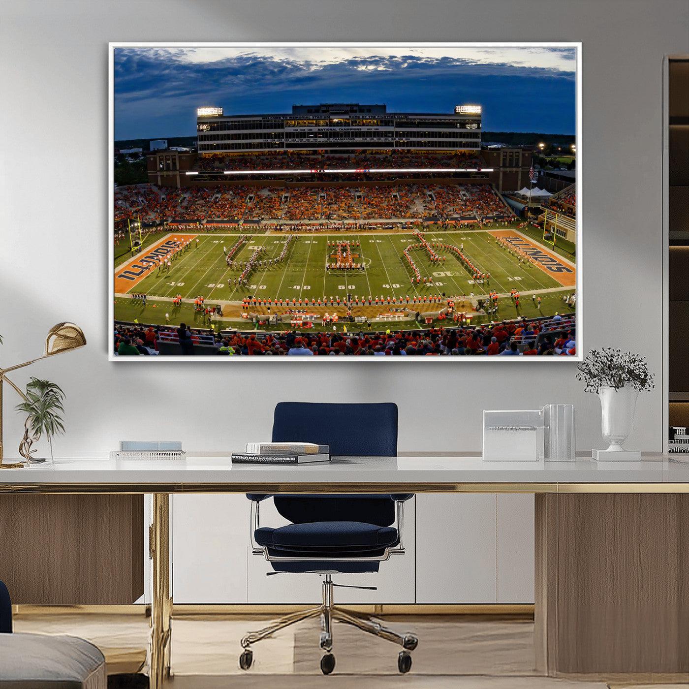 MGV-FC-36X24 - University of Illinois Fighting Illini Football Team Print - Champaign Illinois Memorial Stadium
